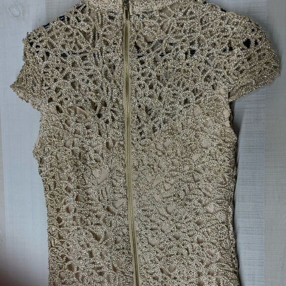 Premier Amour‎ gold cocktail dress short sleeve form fitting, size 8 - Picture 5 of 16